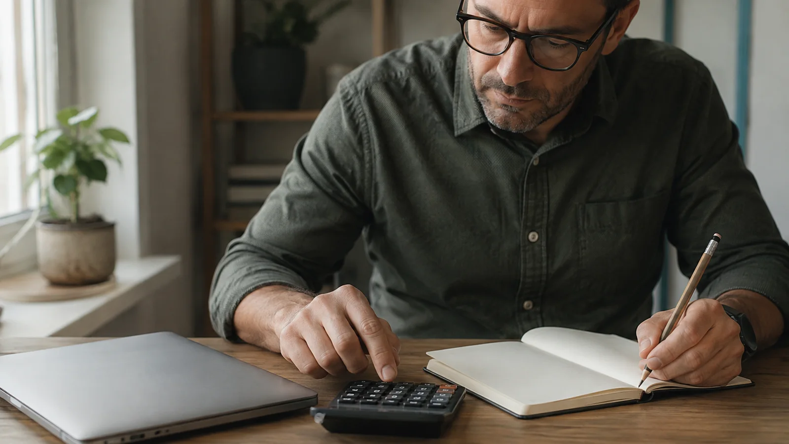 A financial advisor and business founder reviewing valuation spreadsheets and financial closing documents on a conference table.